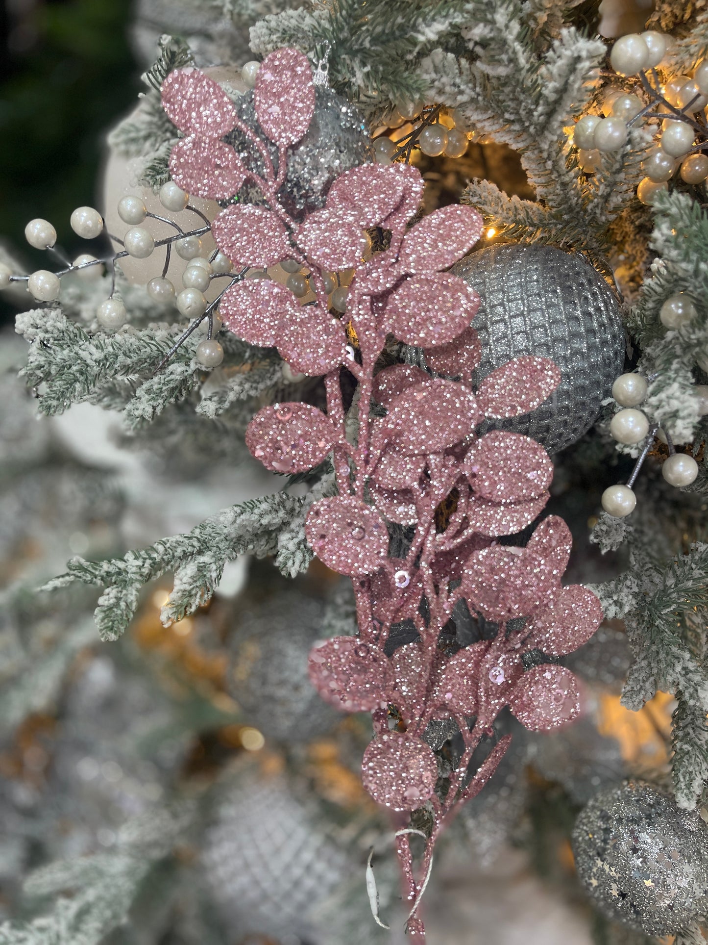Pink Glitter Eucalyptus Stem 63cm- Set of 2