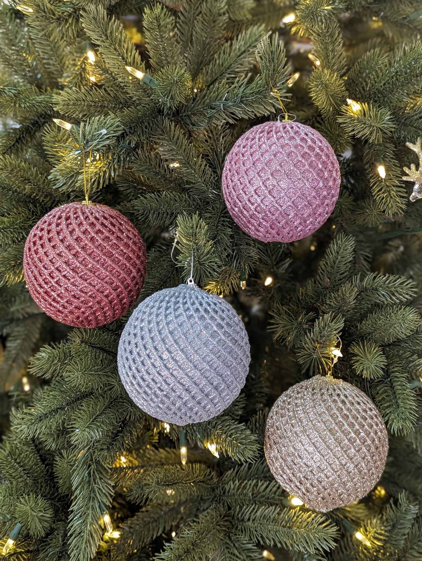 Silver Glitter Net Ball 12cm- Set of 2
