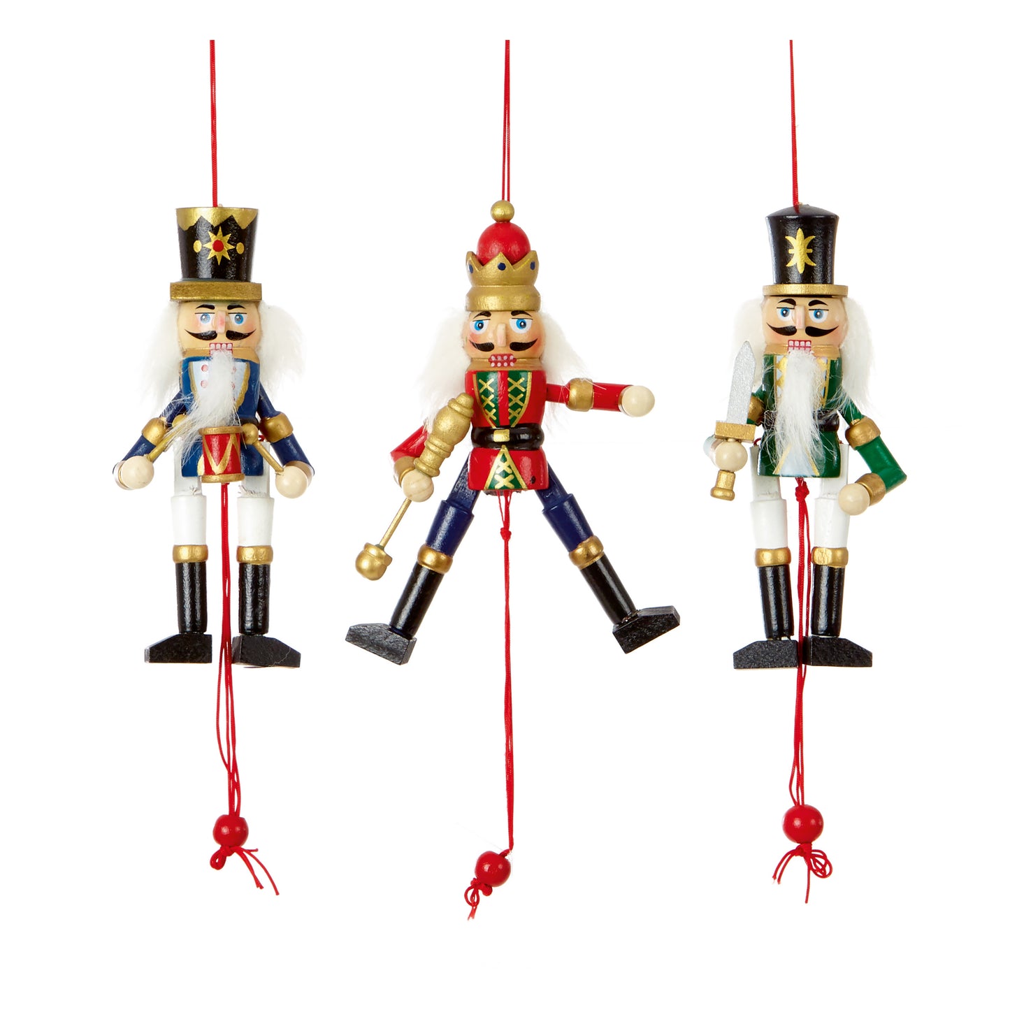 Green Wood Nutcracker Hanging 12cm- Set of 3