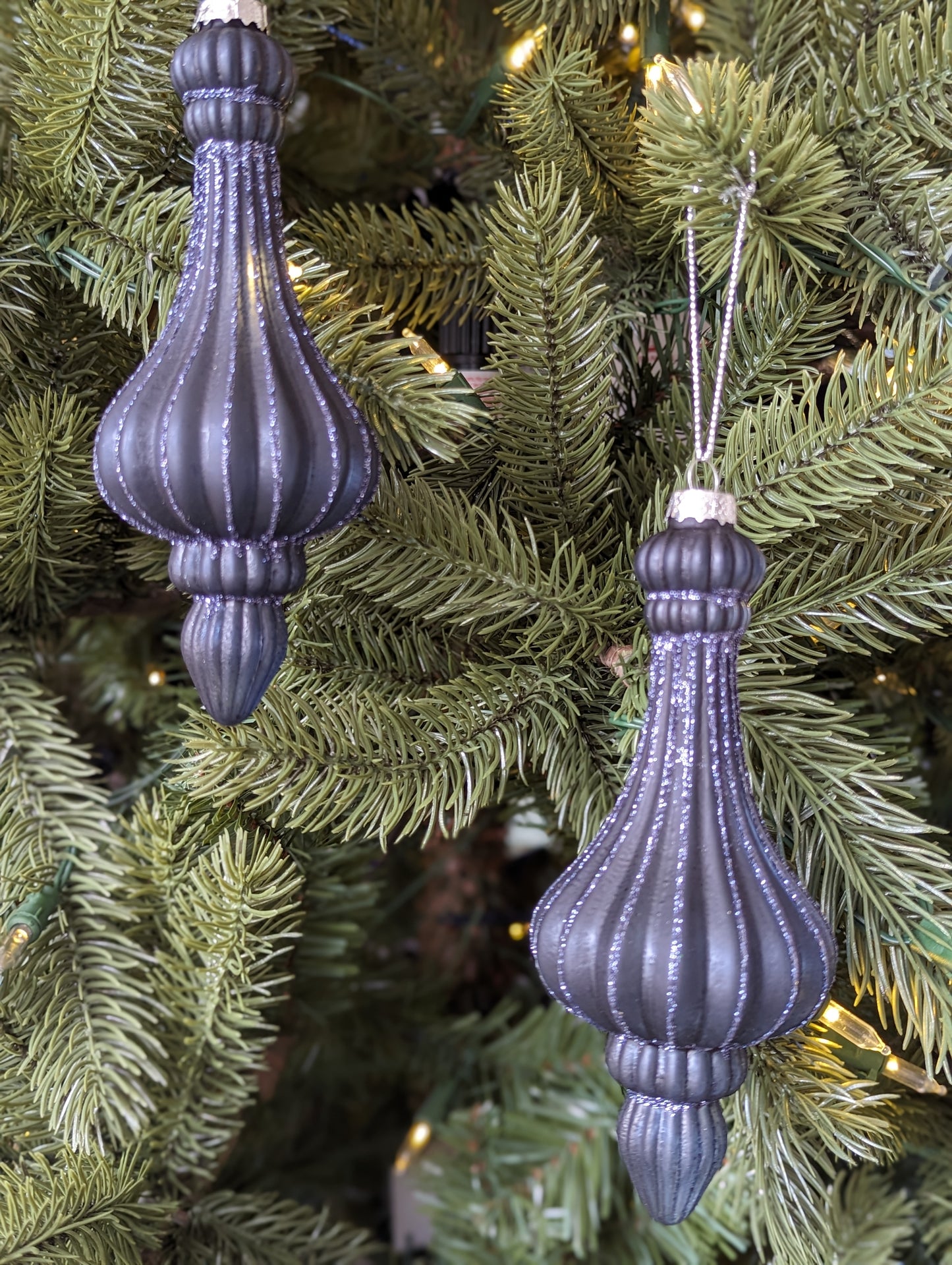 Navy Glitter Finial 16cm-Set of 2