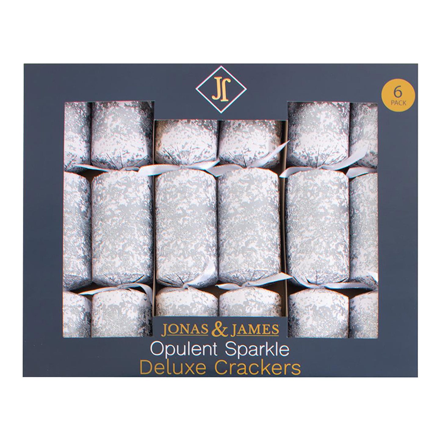 Opulent Sparkle Silver and White Crackers- Set of 6