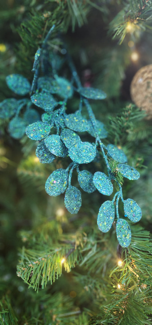 Peacock Glitter Eucalyptus Stem 63cm- Set of 2