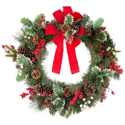 Red Traditonal Holly Wreath 66cm