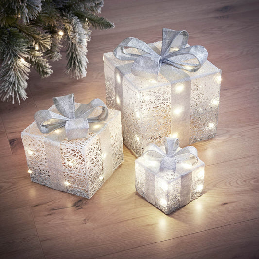 Silver Light Up Parcel- Set of 3