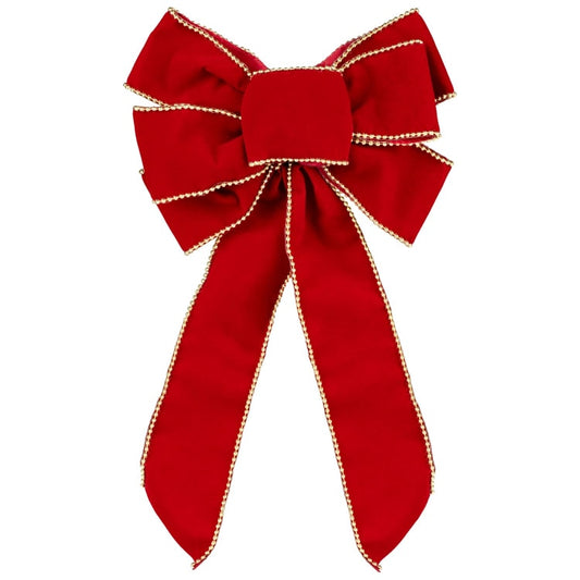 Red Velvet Bow Gold Trim 36cm