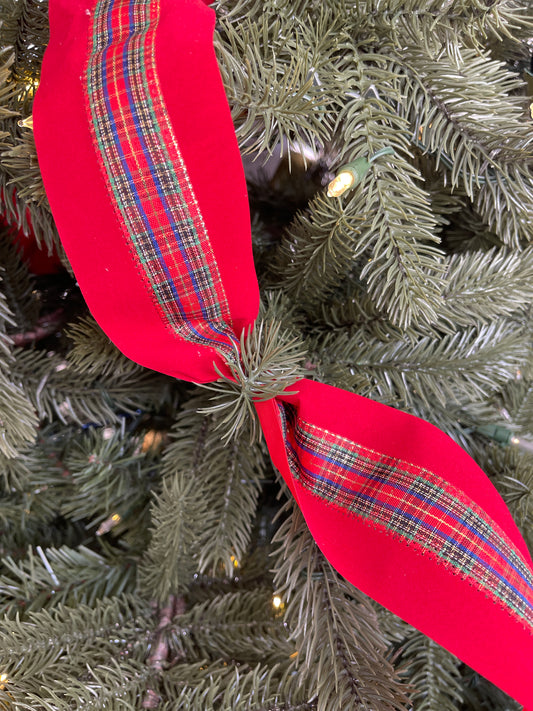 Red Velvet With Tartan Wired 63mm x 10yd