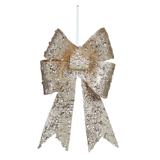 Gold Beaded Glitter Bow 20cm- Set of 2