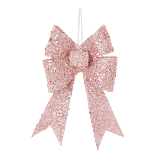 Pink Beaded Glitter Bow 20cm- Set of 2