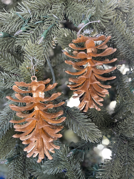 Gold Glitter Pinecone Hanging 12cm- Set of 2