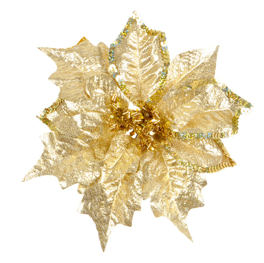 Gold Shiny Poinsettia with Sequin 20cm- Set of 2