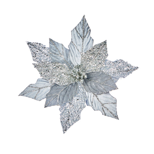 Silver Glitter Velvet Poinsettia 30cm- Set of 2