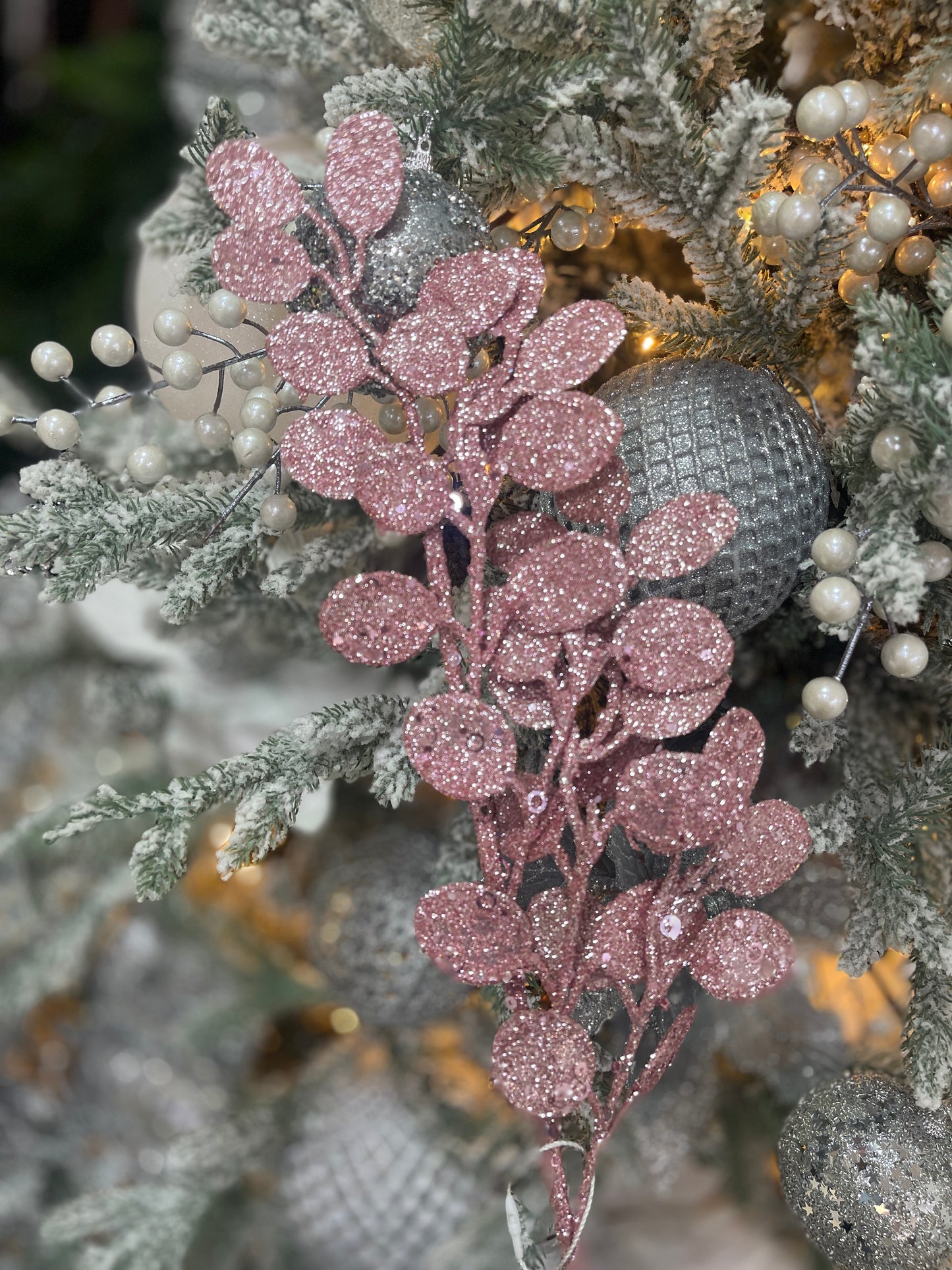 Pink Glitter Eucalyptus Stem 63cm- Set of 2