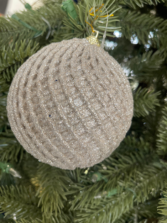 Platinum Glitter Net Bauble 10cm- Set of 4