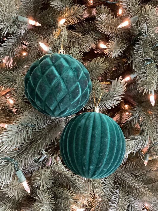 Green Flocked Balls 10cm- Set of 4