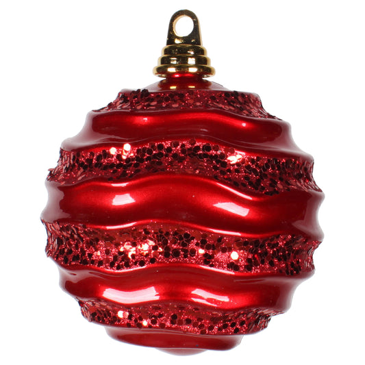 Red Glitter Wave Bauble 15cm- Set of 2