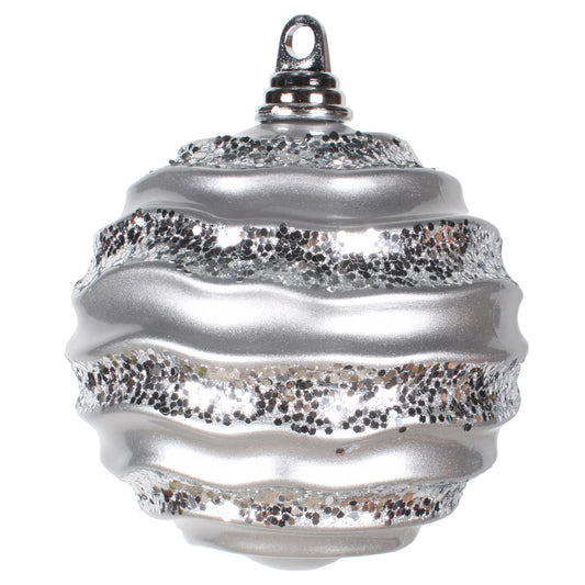 Silver Glitter Wave Bauble 15cm- Set of 2