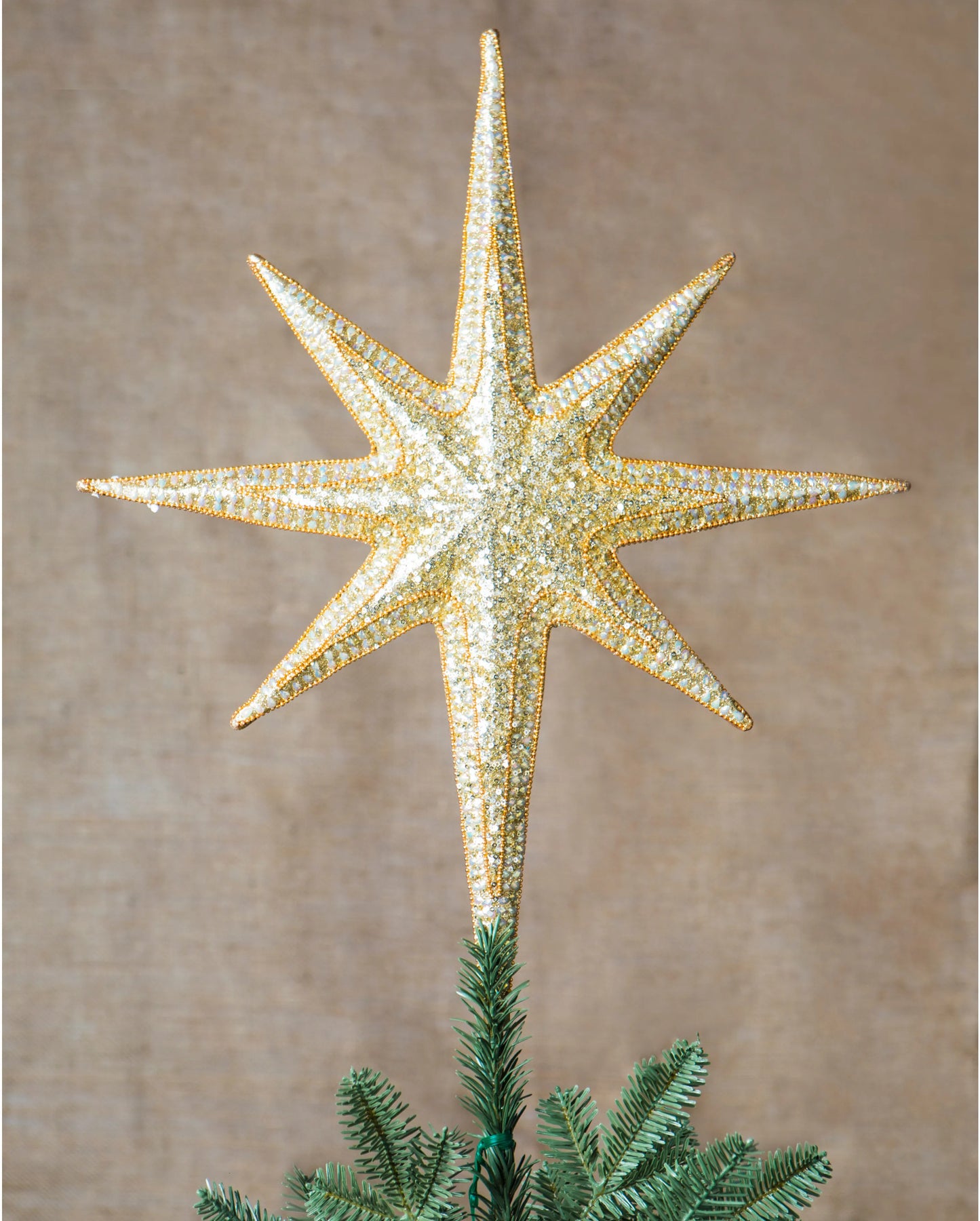 Gold Luxury Star Bethlehem Beaded Tree Topper