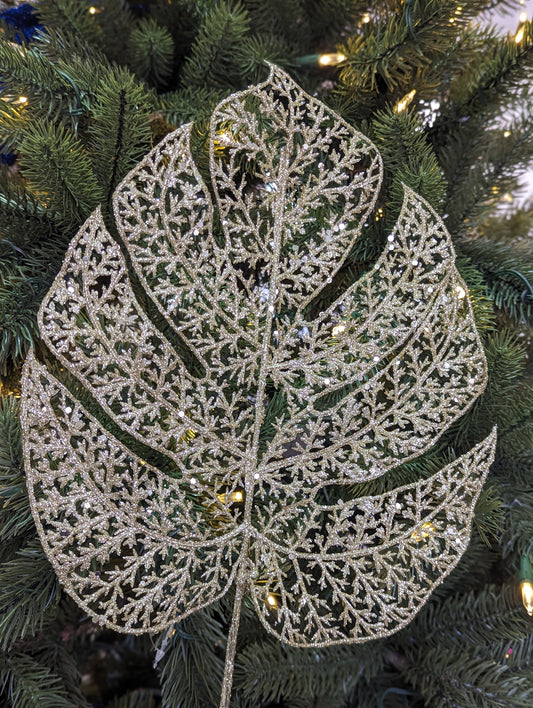 Gold Glitter Filigree Monstera Leaf 65cm- Set of 2