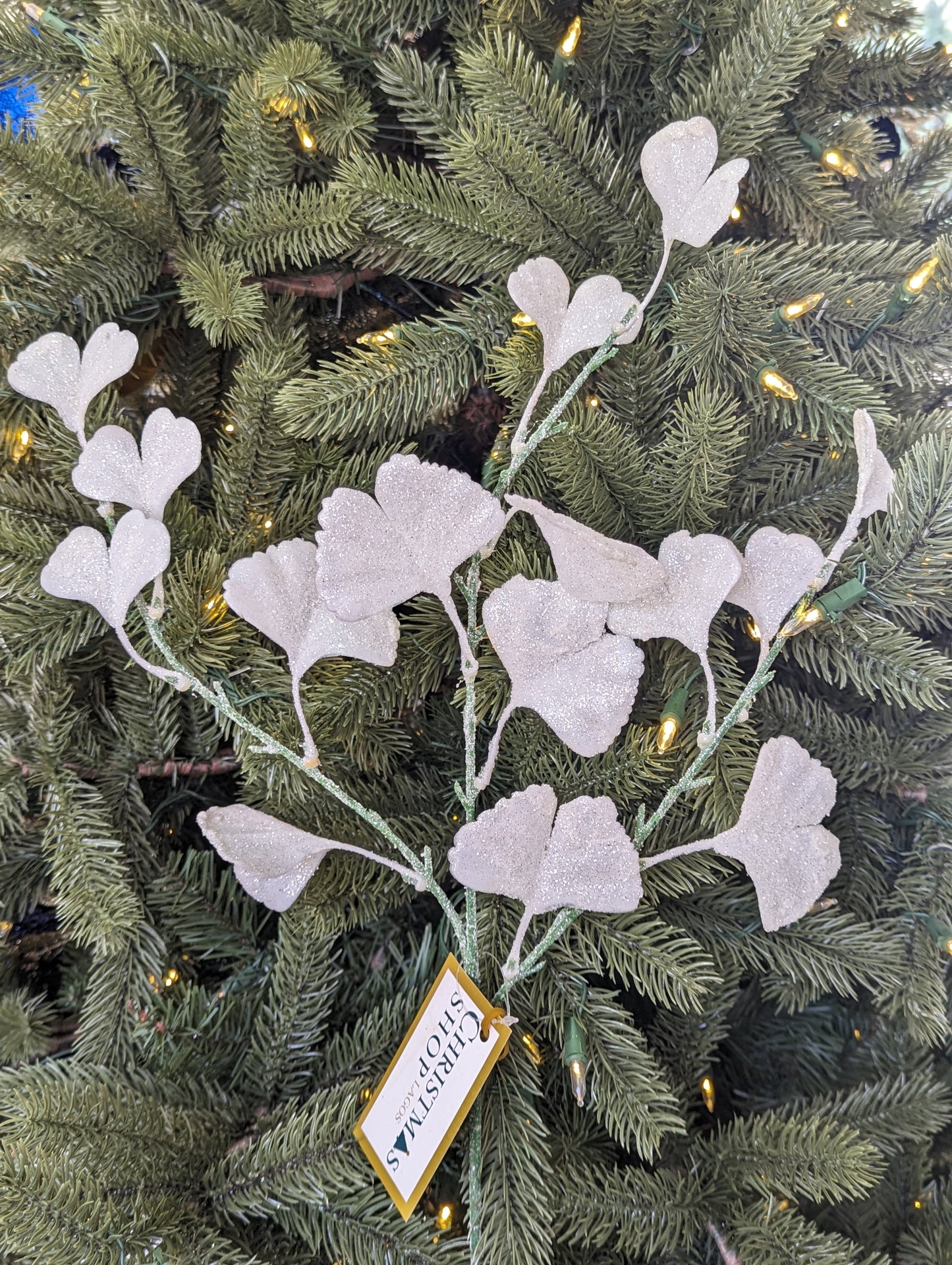 White Ginkgo Glitter Stem 70cm- Set of 2