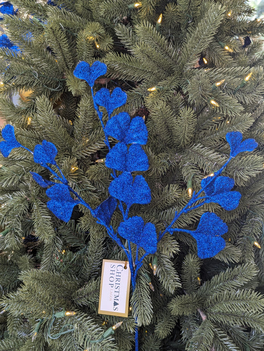 Royal Blue Ginkgo Glitter Stem 70cm- Set of 2