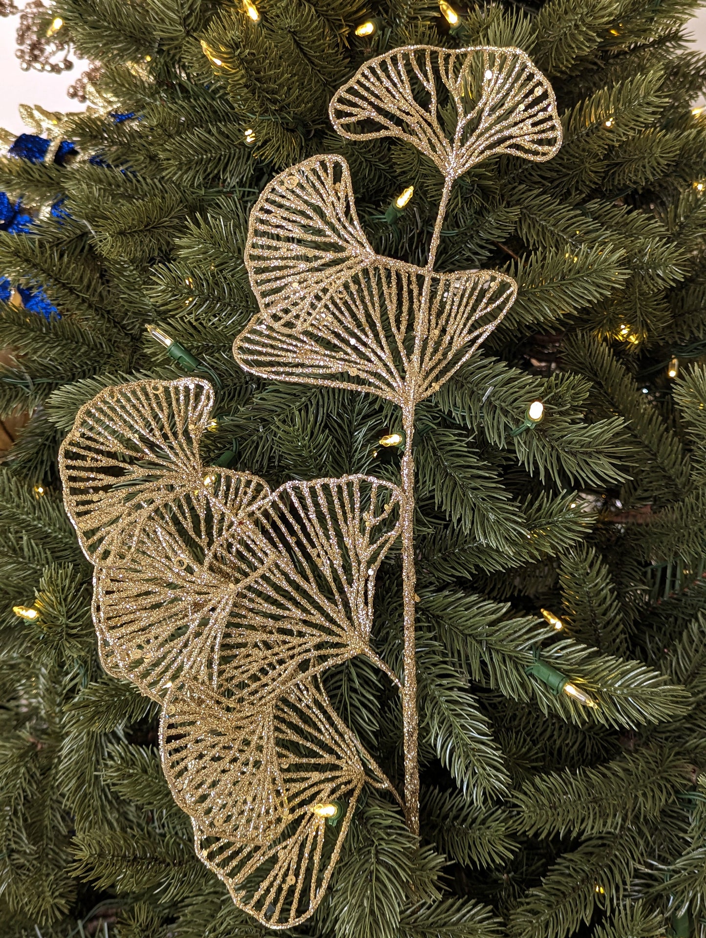 Gold With Glitter Large Ginkgo Leaf Stem 70cm- Set of 2