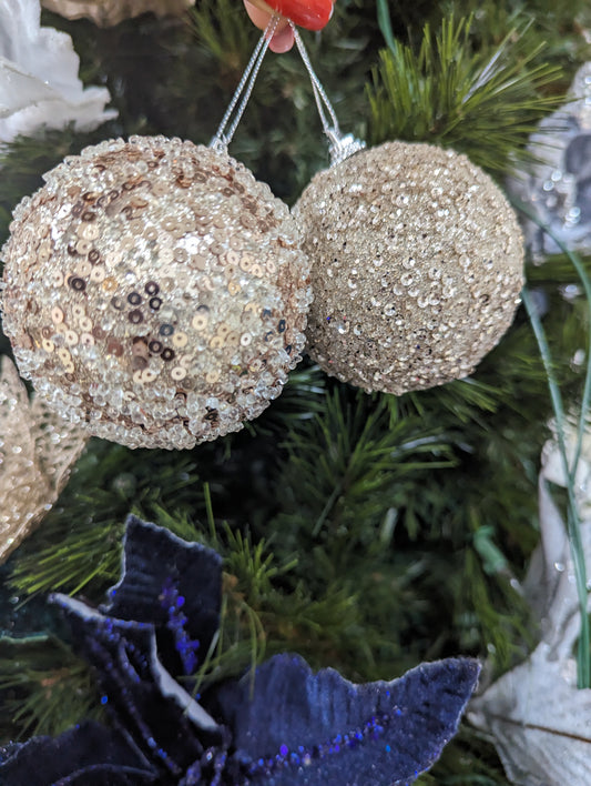 Champagne Beaded Ball 8cm- Set of 6