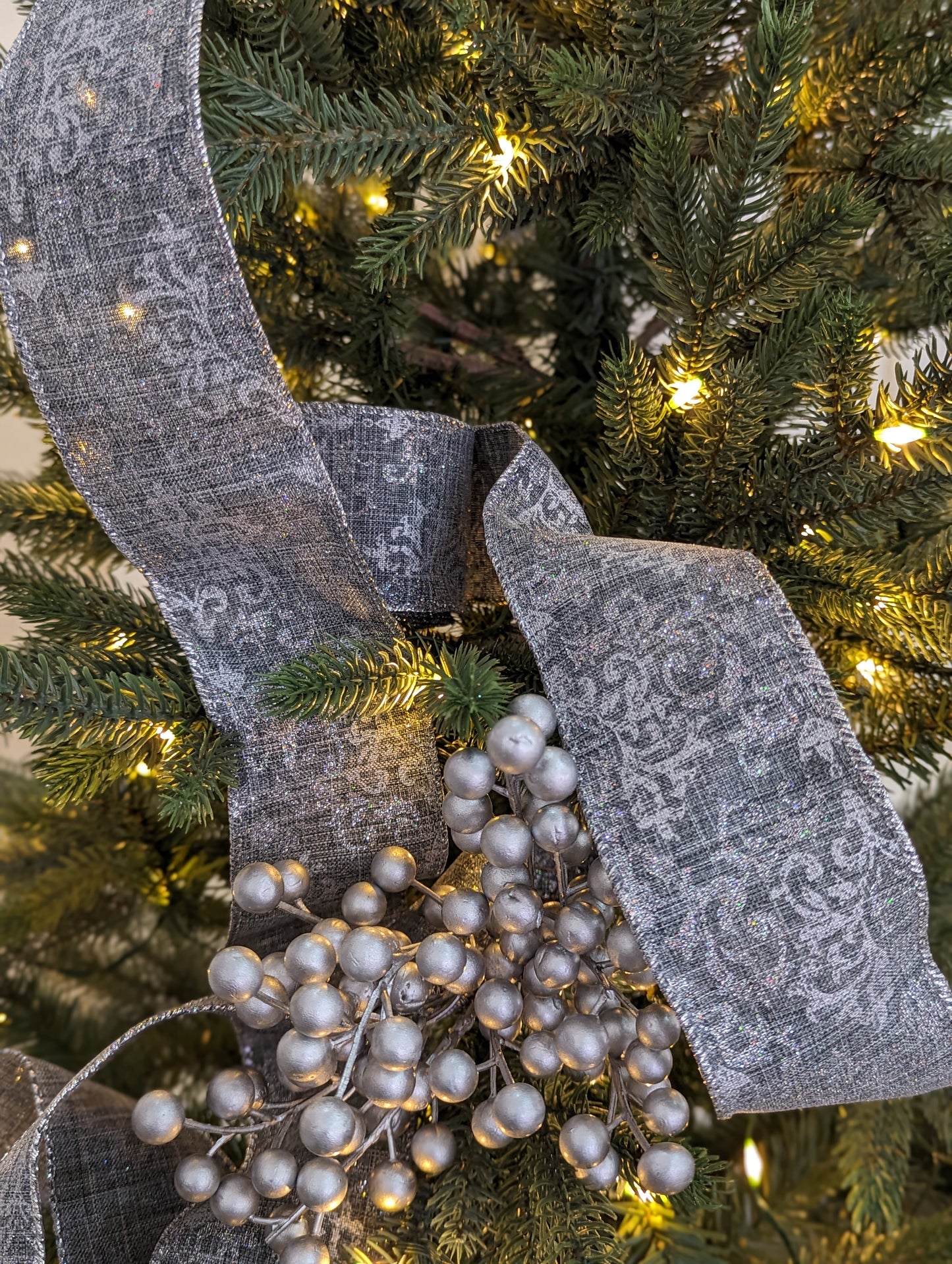 Grey Silver Pattern Ribbon 63mm x 10yd