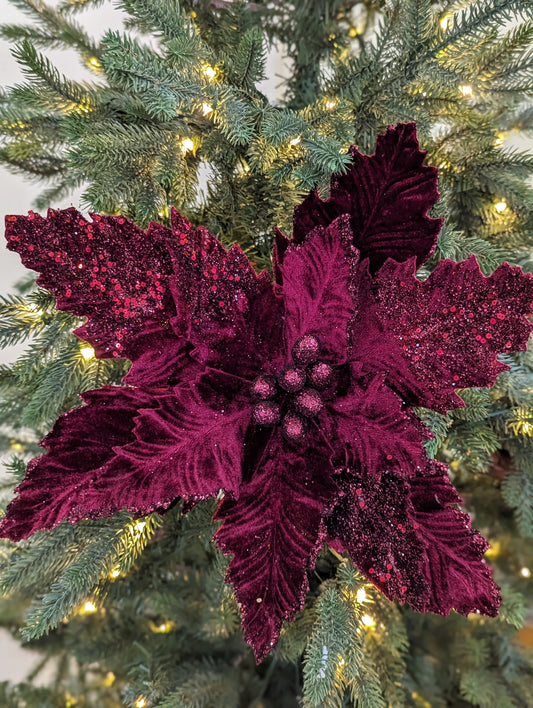 Burgundy Extra Large Velvet Poinsettia 40cm- Set of 2