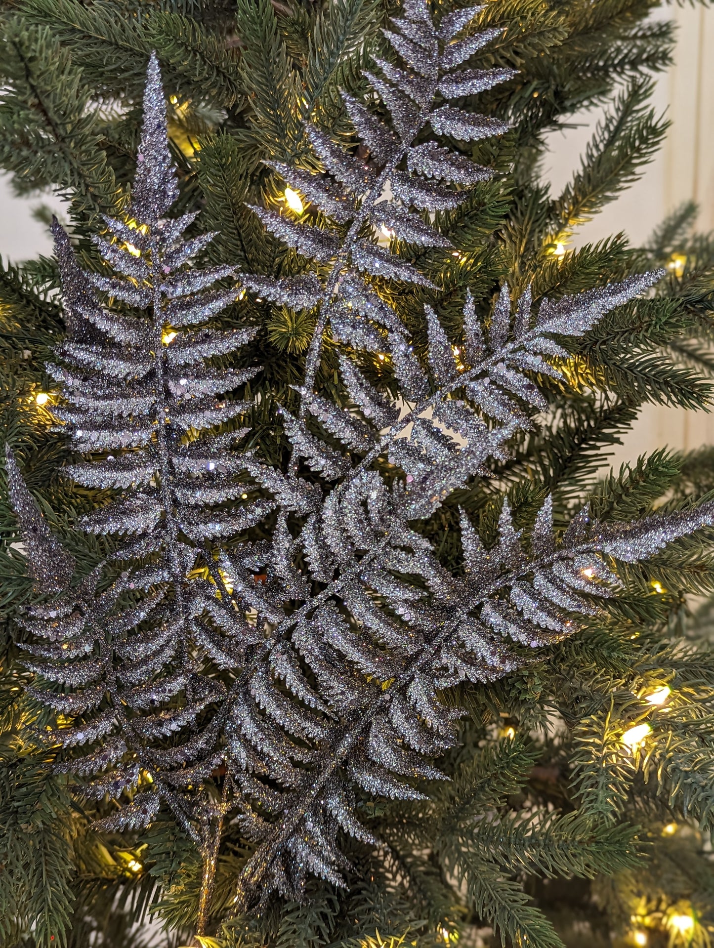 Pewter Glitter Fern Spray 70cm- Set of 2