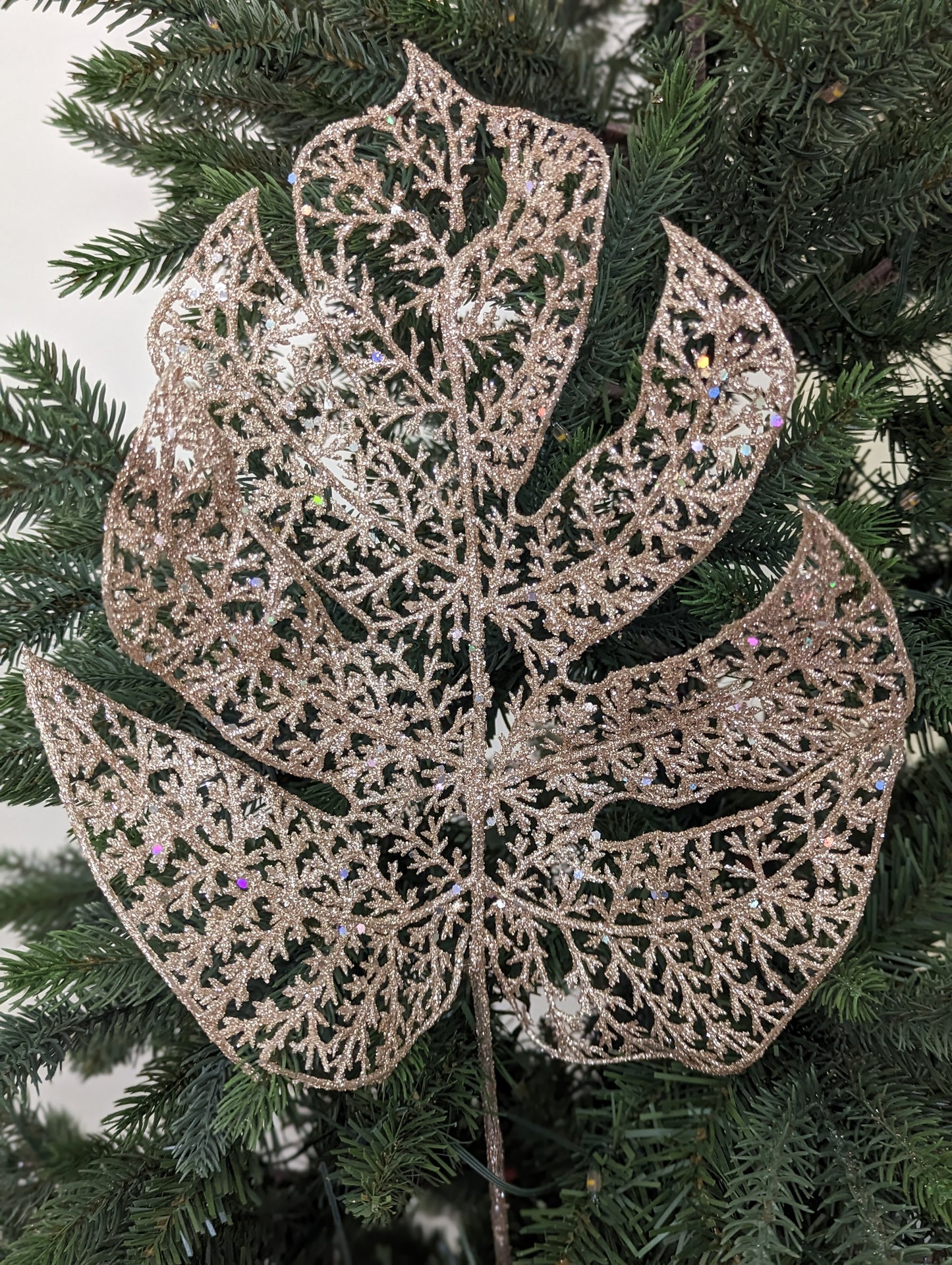 Champagne Glitter Filigree Monstera Leaf 65cm- Set of 2