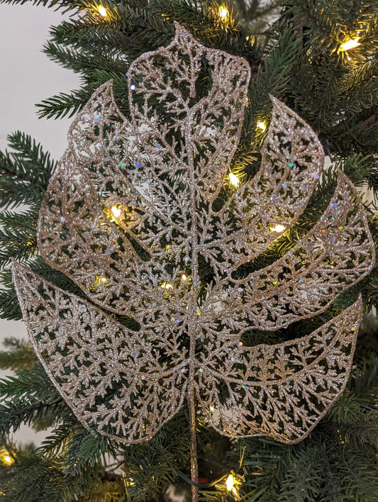 Champagne Glitter Filigree Monstera Leaf 65cm- Set of 2