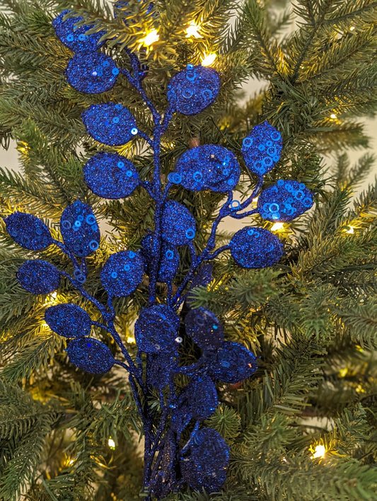 Royal Blue Glitter Eucalyptus Stem 63cm- Set of 2