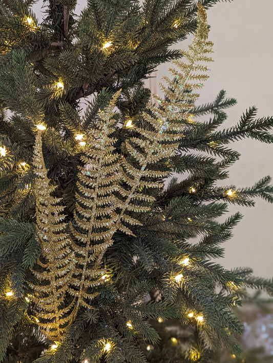 Gold Glitter 3 Fern Leaf Stem 78cm- Set of 2