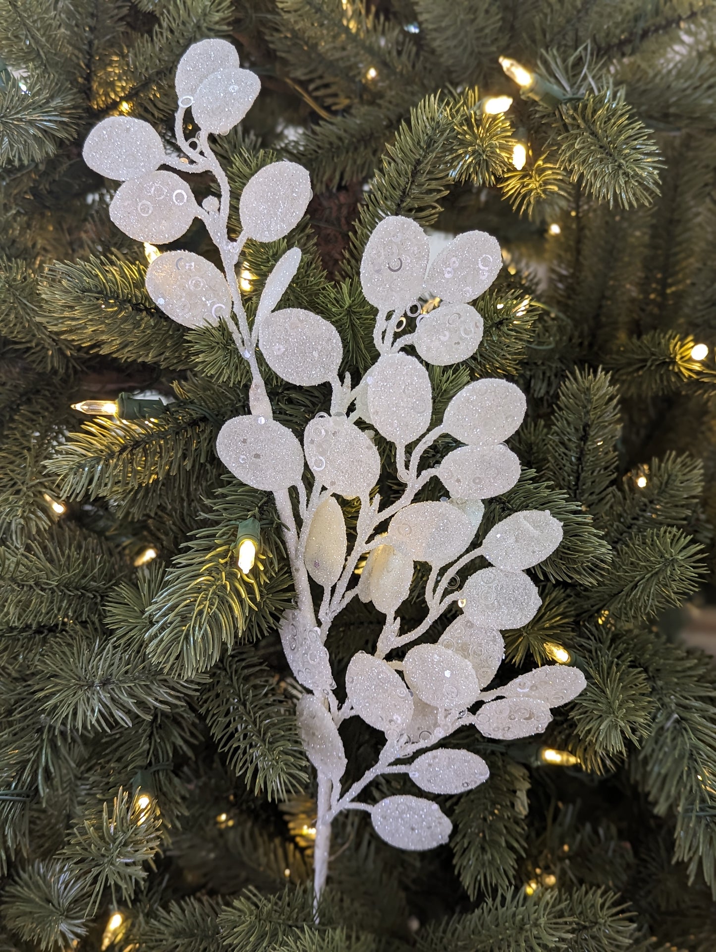 White Glitter Eucalyptus Stem 63cm- Set of 2