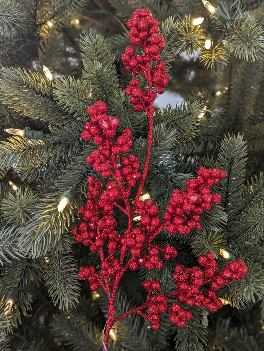 Red Glitter Berry Stem 50cm- Set of 2