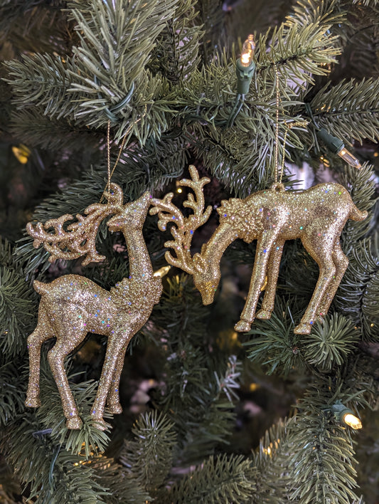 Gold Glitter Reindeer Hanging 14cm- Set of 2