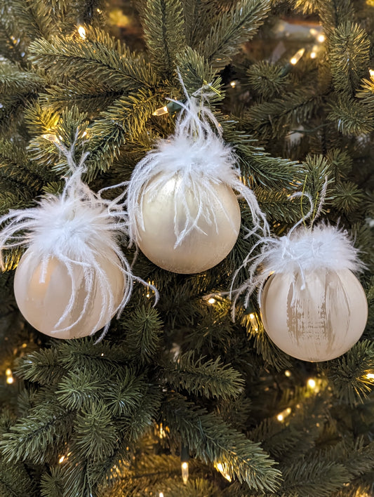 Champagne Feather Ball 10cm- Set of 3