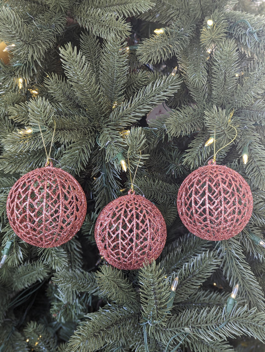 Copper Glitter Hollow Ball 9cm- Set of 4