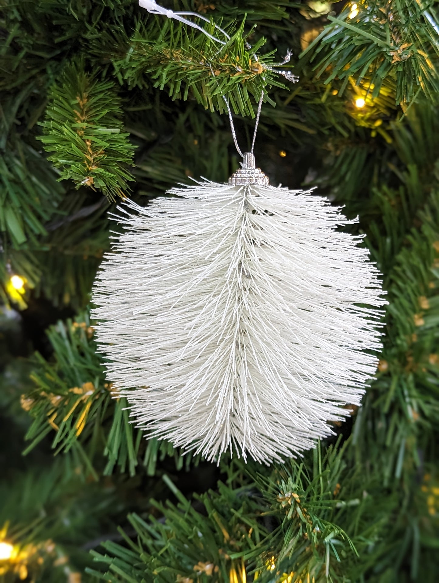 White Brush Bauble 10cm- Set of 4