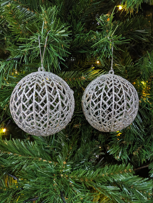 Silver Hollow Ball 9cm- Set of 4