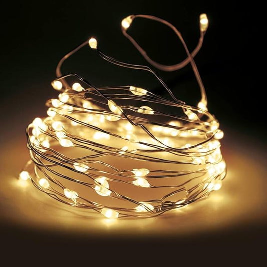 160 LED Silver Wire Lights Warm White-Battery Operated